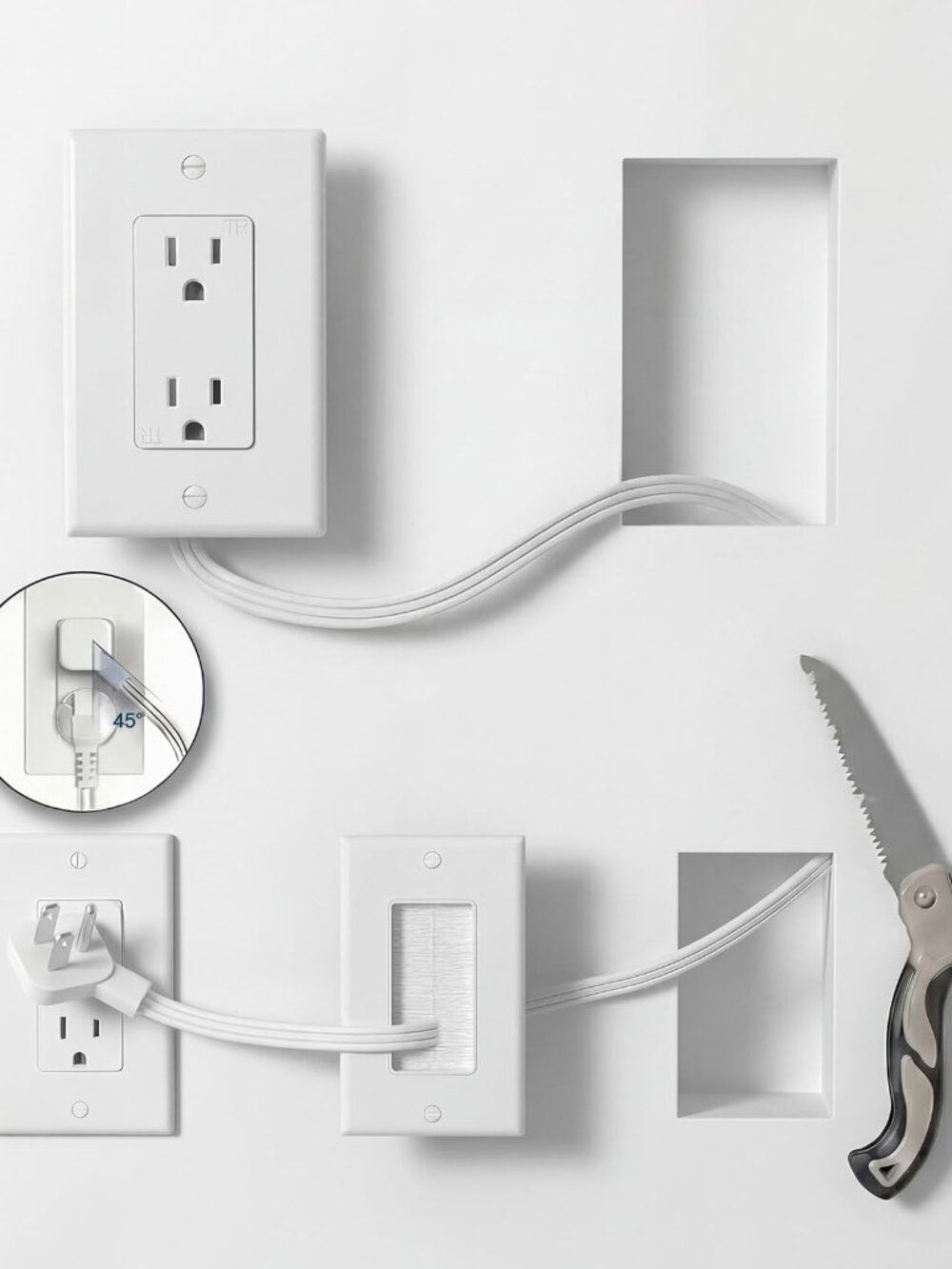 NEW in-Wall Cable Management Kit with Recessed Outlet Box Dual Extender for Wall